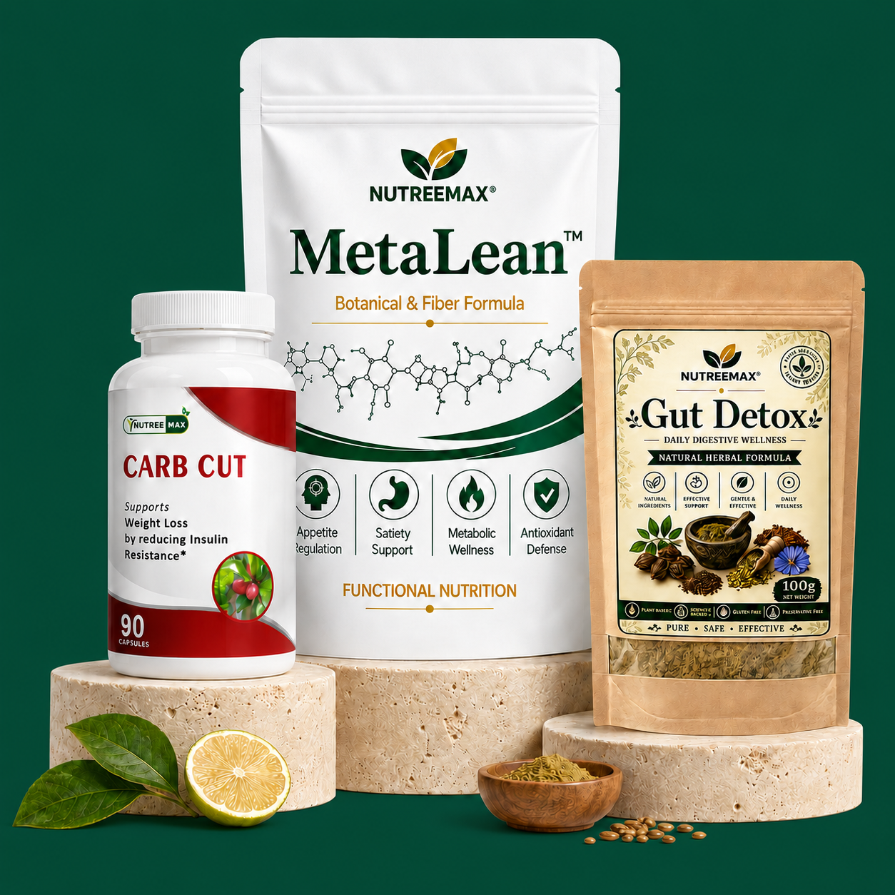 Nutreemax MetaLean, Carb Cut and Gut Detox products